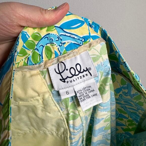 Lily Pulitzer Vintage Mimosa Alligator Cotton Blend Carpis Pants Women's 6 - Picture 6 of 7